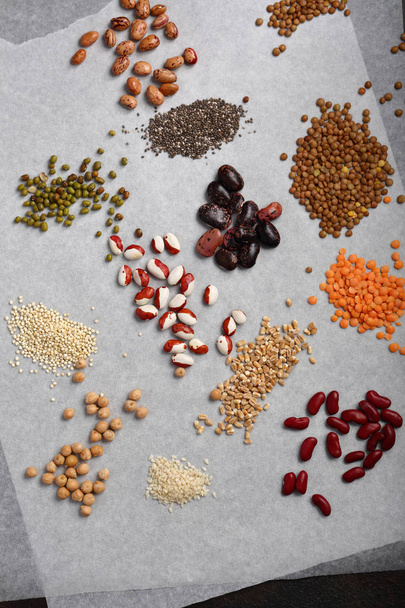 Set of super foods seeds on white - Photo, image
