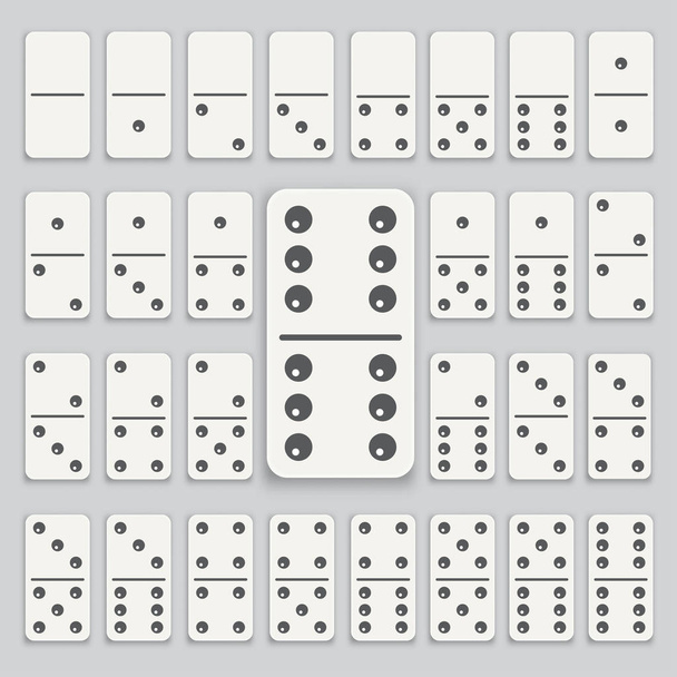 Creatieve vectorillustratie van realistische domino geheel geïsoleerd op transparante achtergrond. Domino's botten kunst design. Vlakke stijl cartoon vectorillustratie geïsoleerd op blauwe achtergrond - Vector, afbeelding