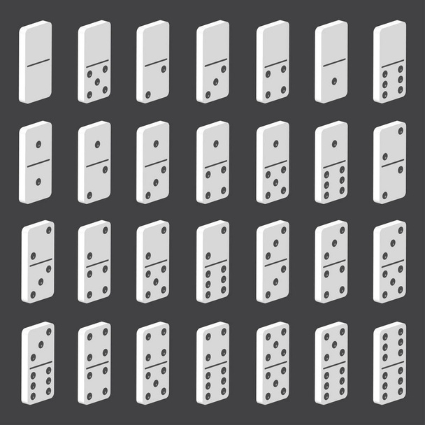 Domino Set Vector Realistic 3D Illustration. Full Classic Game Dominoes Isolated on black background. Modern Collection 28 Pieces - Vector, Image