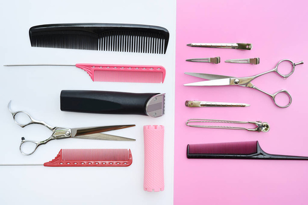 Набор профессиональных парикмахерских инструментов для фона - Фото, изображение