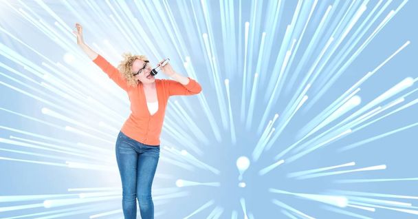 Digital composite of Singer with light speed perspective glow background  - Photo, Image