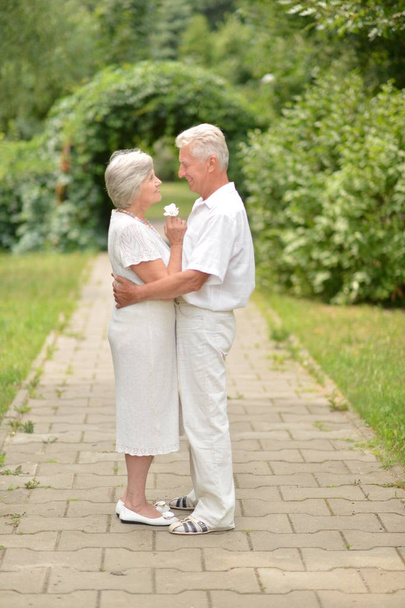 loving elderly couple on a walk in the park together - Foto, Imagen