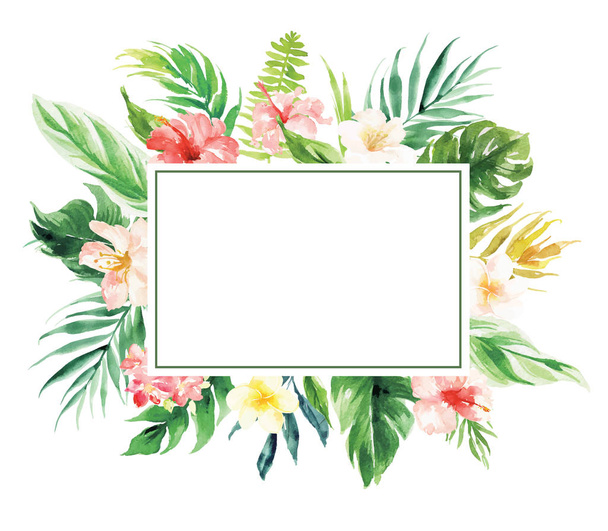 Flower border with rectangle blank area wedding decoration card - Vector, Image