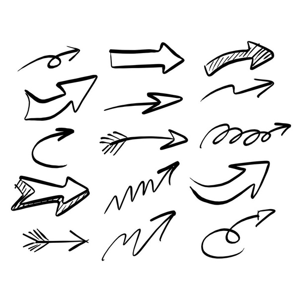 FreeHand šipky set vektorové ilustrace skici ručně kreslenou s černými linkami izolovaných na bílém pozadí - Vektor, obrázek