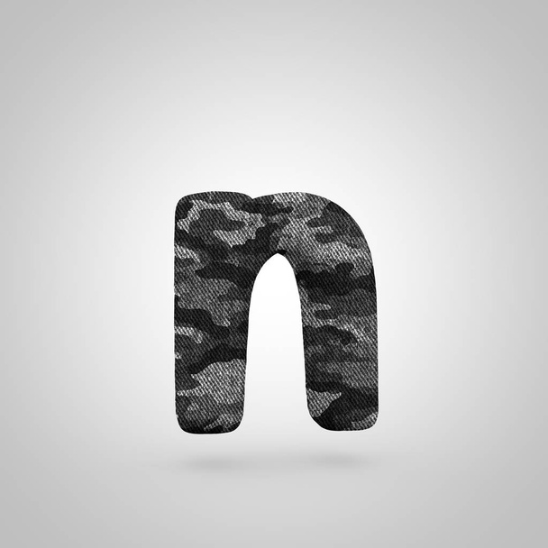 Álcázás N betű kisbetű. 3D render betűtípus, elszigetelt fehér background álcázás textúra. - Fotó, kép