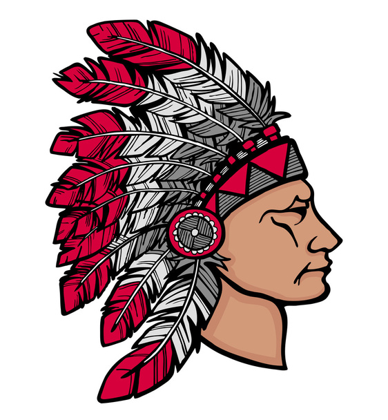Native American man in headdress - Vector, Image
