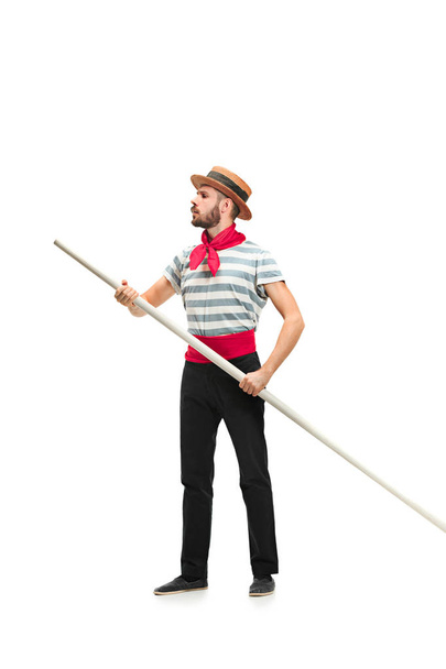 Caucasian man in traditional gondolier costume and hat - Photo, Image
