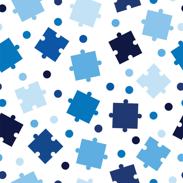 naadloze tegelbaar patroon met puzzelstukjes in blauw tinten - Vector, afbeelding
