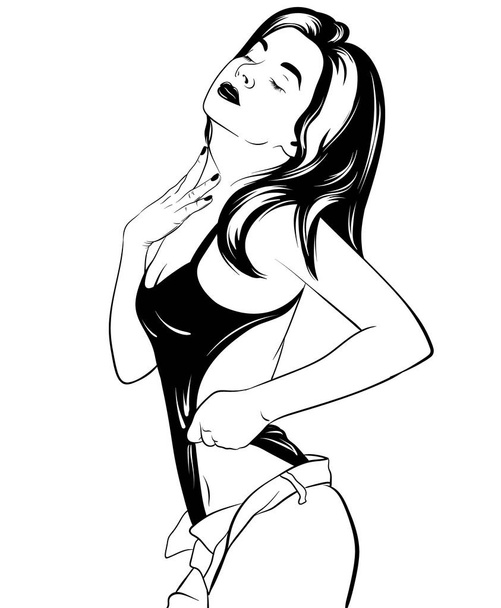 Vector hand drawn illustration of woman in swimsuit isolated. Template for card, poster, banner, print for t-shirt.  - Вектор,изображение