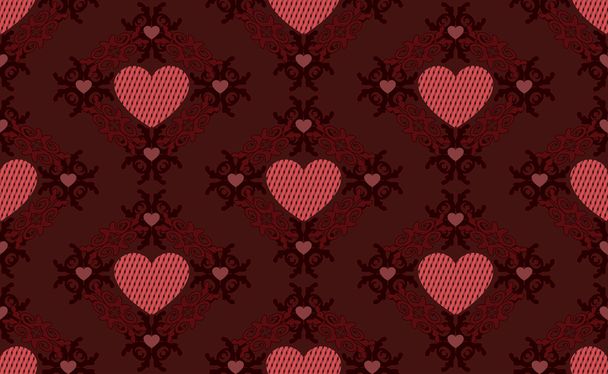 Dark red hearts pattern - Vector, afbeelding