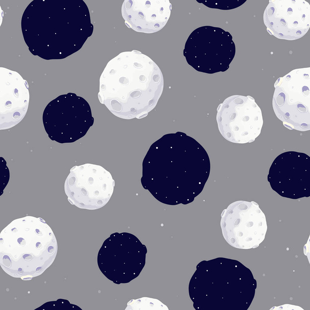 Maan naadloze patroon met cartoon vectorillustratie op de grijze achtergrond - Vector, afbeelding