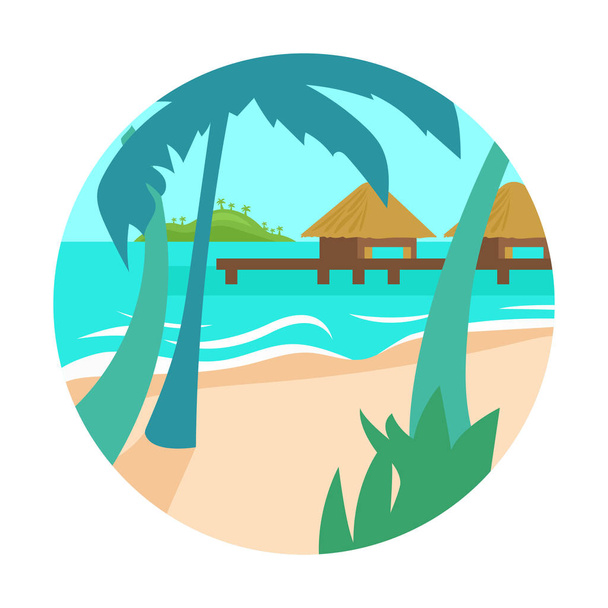 Tropical Beach Island Palm Tree Ocean Summer Vacation Concept Flat Vector Illustration - Vecteur, image
