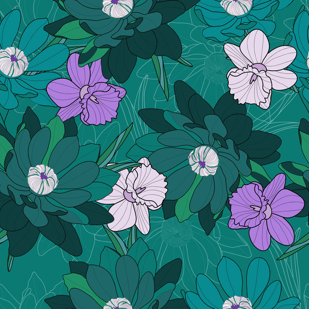 Цветочный бесшовный узор, весенний цветочный фон
  - Вектор,изображение