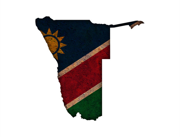 Karte und Fahne von Namibia auf rostigem Metall - Foto, Bild