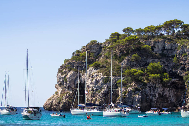 Boats and yachts on Macarella beach, Menorca, Spain - Photo, Image