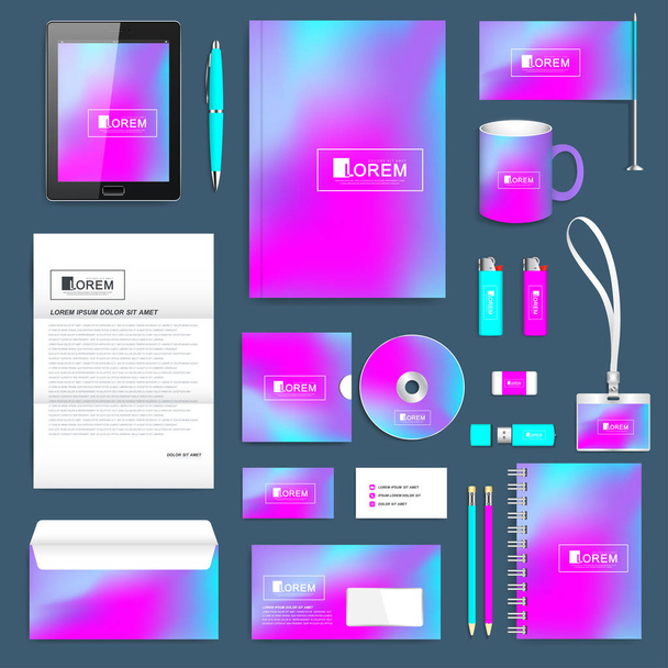 Business set of vector corporate identity template. Modern stationery mock-up. Abstract fluid 3d shapes vector trendy liquid colors background. Colored fluid graphic composition. Branding design. - Vector, Image