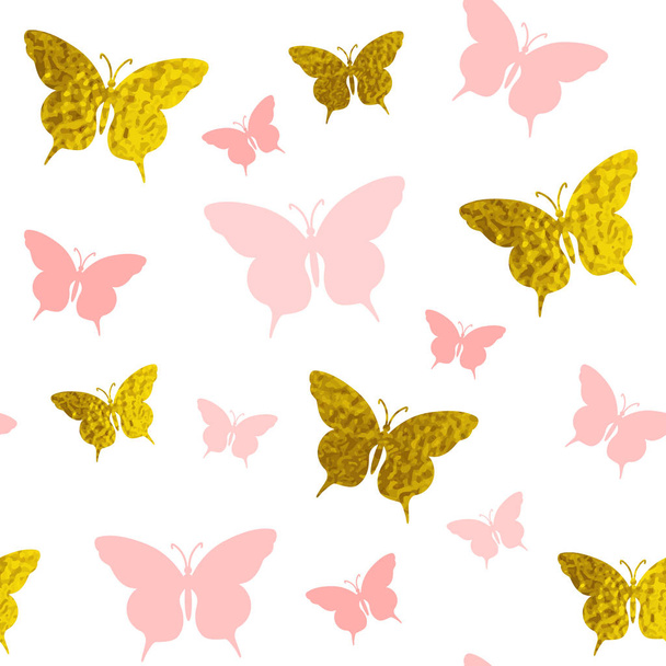 Seamless pattern with pink and golden butterflies - Vector, Image