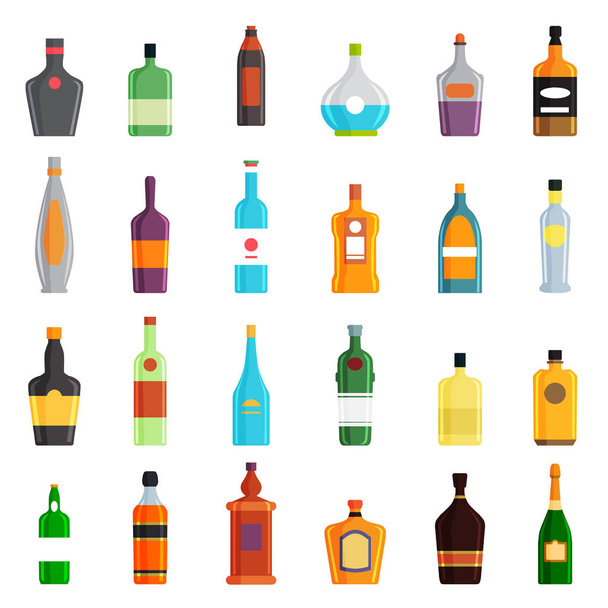 alcohol bottle flat icons set - Vector, Image