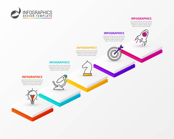 Infografik-Design-Vorlage mit 5 Schritten. Vektor - Vektor, Bild