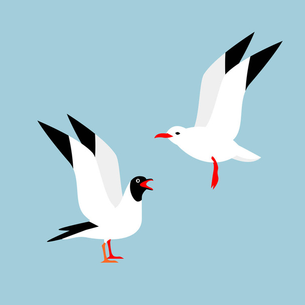 Two beautiful birds on a blue background. - Vector, Image