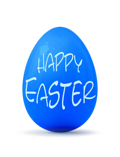blue egg and text happy Easter isolated on white background - Photo, Image