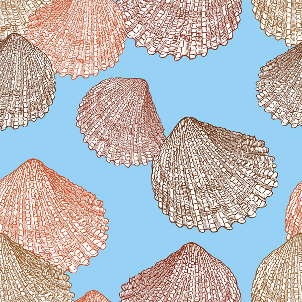 seamless background of the seashells - Vektori, kuva