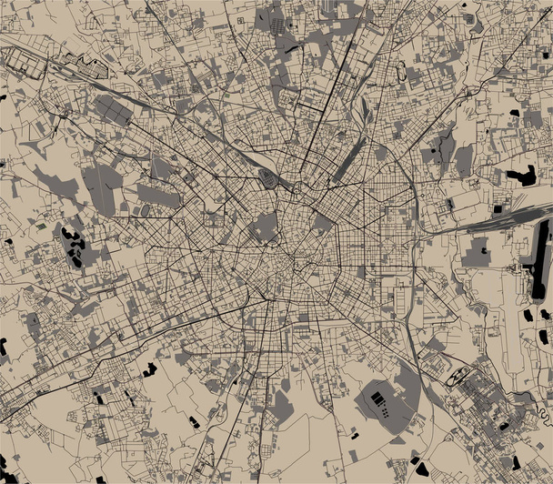 イタリア、ロンバルディア州の首都ミラノ市の地図 - ベクター画像