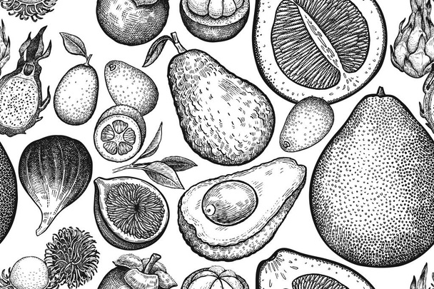 Seamless vector pattern with exotic fruits. - Vector, afbeelding