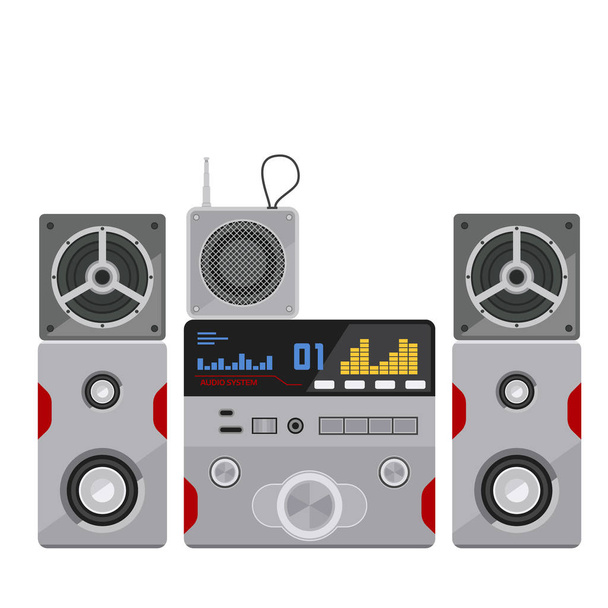 Sistema audio acustico stereo piatto vettoriale altoparlanti musica lettore subwoofer attrezzature tecnologia
. - Vettoriali, immagini