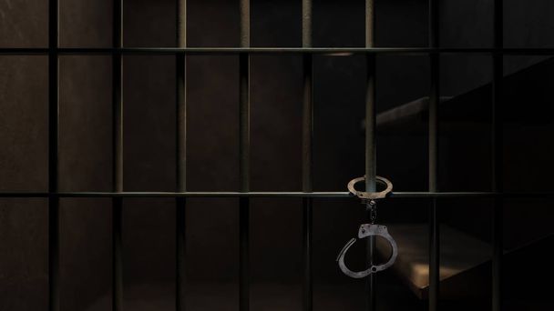 Αμυδρά φωτισμένο φυλακή κελί και χειροπέδες - Φωτογραφία, εικόνα