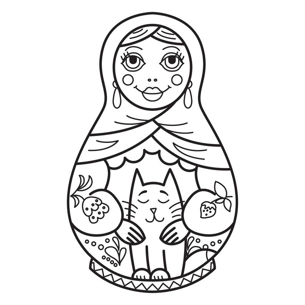 Russian traditional nested doll (matryoshka). Black and White Il - Vector, afbeelding