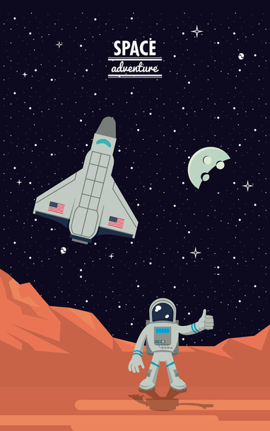 Astronaut v mars s kosmickou loď - Vektor, obrázek