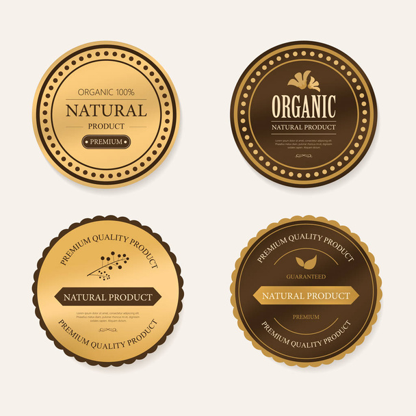 set of natural label and organic label gold brown color. vintage labels and badges design. - Vector, Image