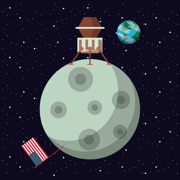 Spaceship on the moon - Vector, Image