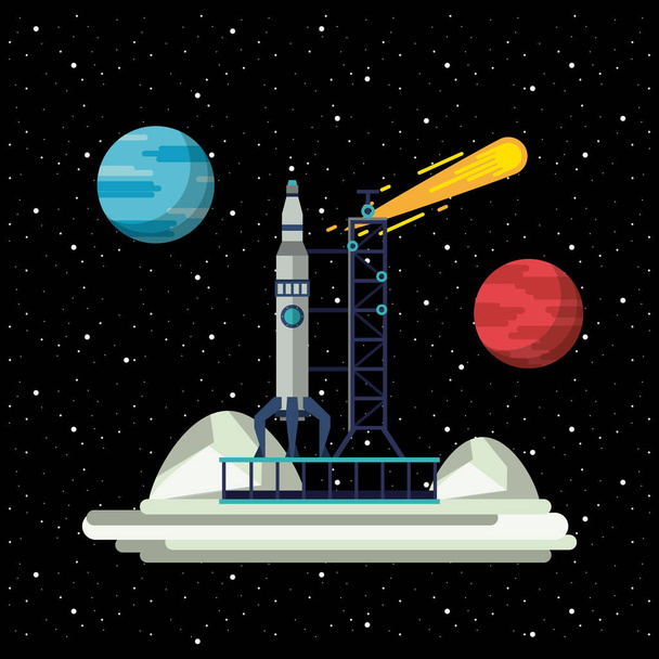 Foguete de nave espacial na estação
 - Vetor, Imagem