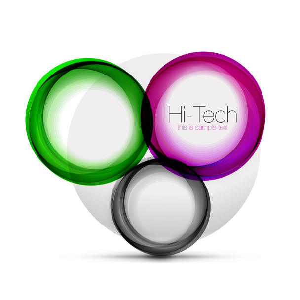 Circle web layout - digital techno spheres - web banner, button or icon with text. Glossy swirl color abstract circle design, hi-tech futuristic symbol with color rings and grey metallic element - Vector, Image