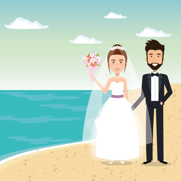 just married couple in the beach - Vector, Image