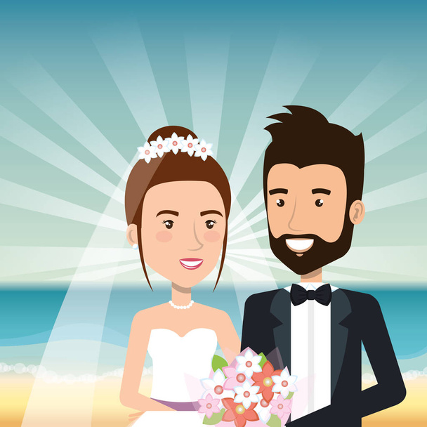 appena sposati in spiaggia
 - Vettoriali, immagini
