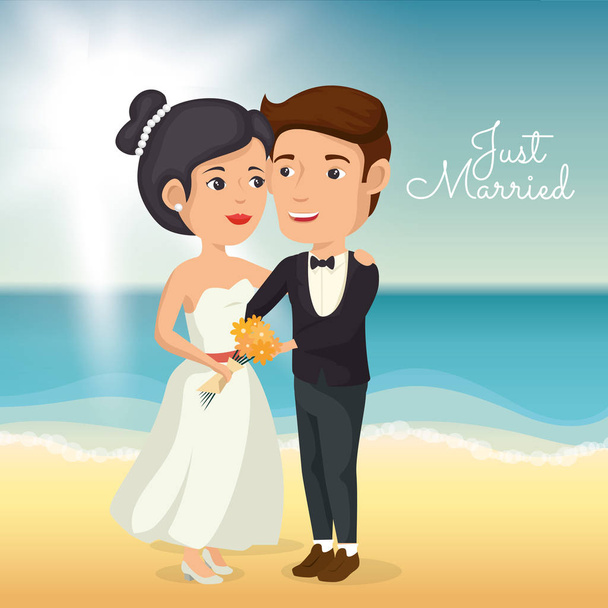 just married couple in the beach - Vector, Image