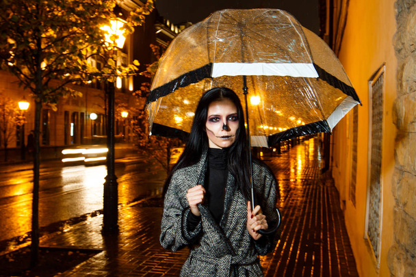 young girl with make-up of skeleton. Halloween - Valokuva, kuva