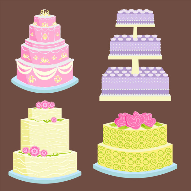Wedding vector cake pie sweets dessert bakery flat simple style baked wedding-day food illustration. - Wektor, obraz