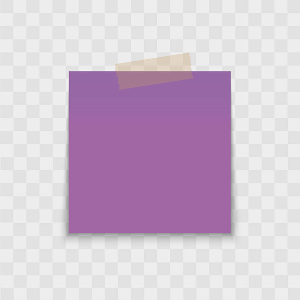 Realistic note paper with sticky tape on transparent background. Vector. - Vector, Image