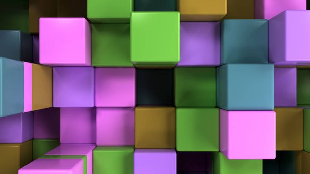 Wall of blue, green, brown and purple cubes - Photo, Image