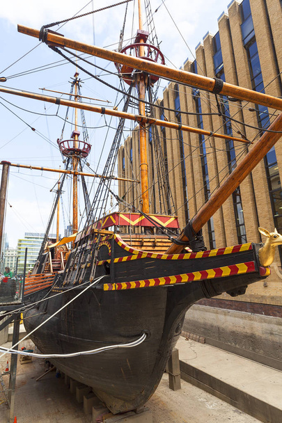 Golden Hind, replica of a 16th century ship in the seafront of  St Mary Overie, London, United Kingdom - Photo, Image