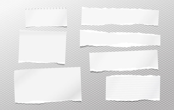 Kawałki białe pokryte i puste Uwaga, rozdarty notebook papier paski dla tekstu zatrzymany na tle kwadratów - Wektor, obraz