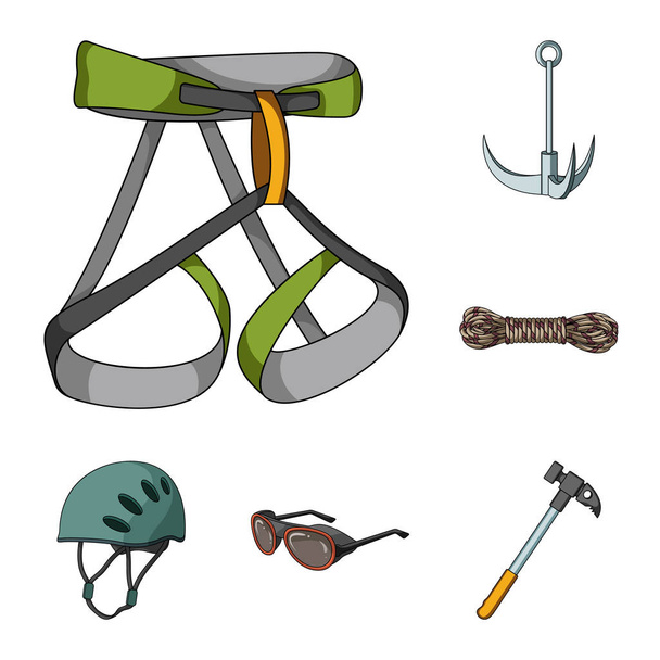 Mountaineering and climbing cartoon icons in set collection for design. Equipment and accessories vector symbol stock web illustration. - Διάνυσμα, εικόνα