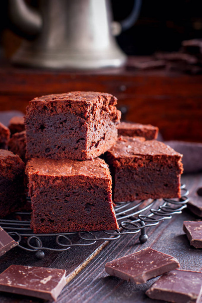 Homemade brownies from dark chocolate, selective focus - Zdjęcie, obraz
