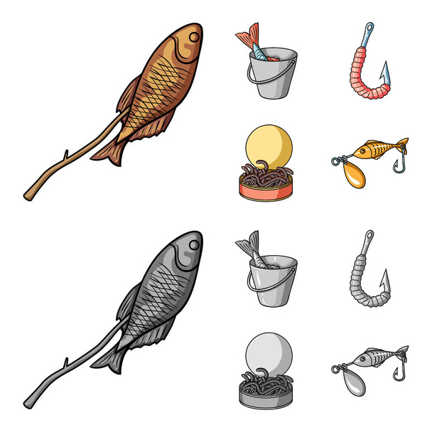 Fishing, fish, shish kebab .Fishing set collection icons in cartoon,monochrome style vector symbol stock illustration web. - Διάνυσμα, εικόνα