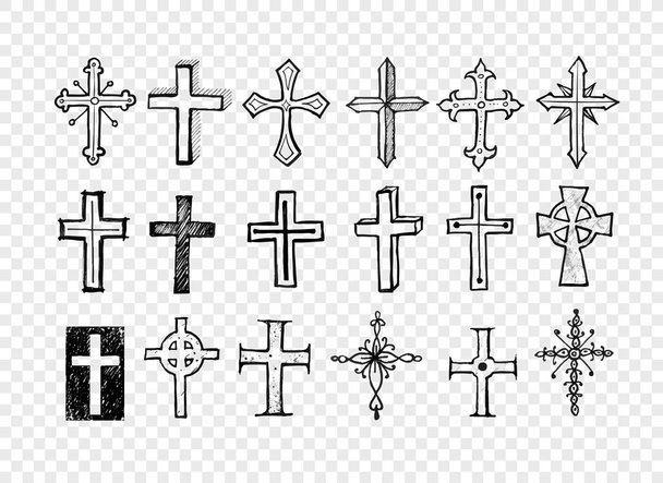 Big set of doodle sketch crosses . Vector illustration. - Vector, Image