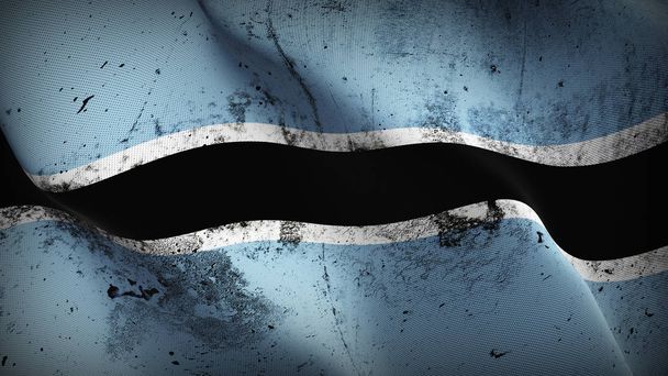 Botswana grunge flag waving loop. Botswana dirty realistic flag with fabric texture blowing on wind. - Photo, Image